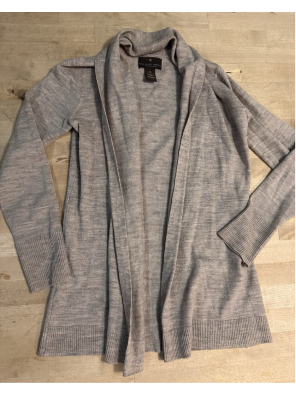 Fenn Wright Mason Merino Wool Open Front Cardigan Sweater Gray XS